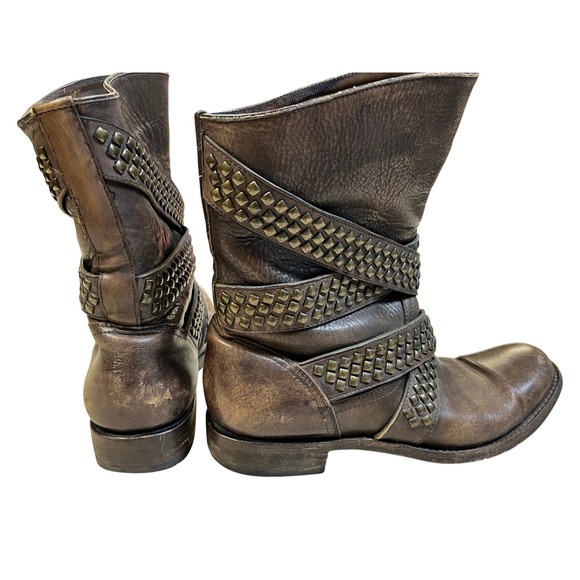 Old Gringo Studded Moto Boots 10 Brown Good Leather Straps Distressed L951-3 - Picture 4 of 10